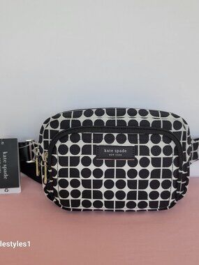 KATE SPADE Belt Bag Noel Jacquarded Printed Fabric Bag- Black Multi ⭐